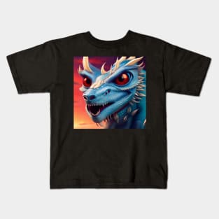 Baby Blue Dragon with White Spikes and Big Red Eyes Kids T-Shirt